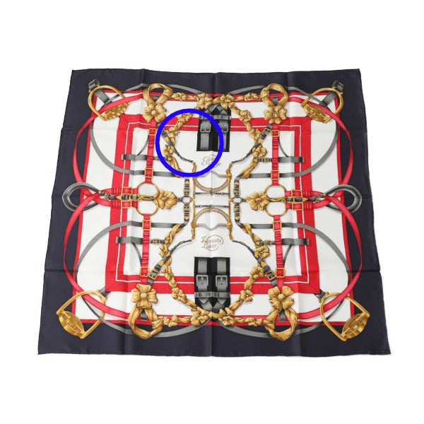 HERMES scarf silk Navy big training Carre90 Crano Manege Women  d