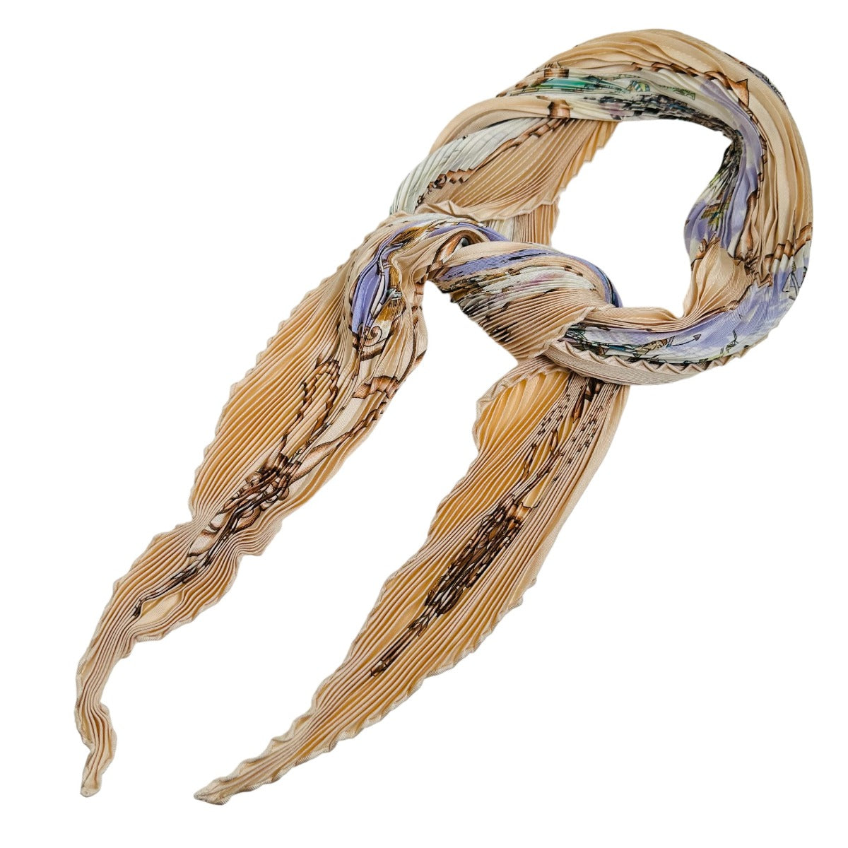 HERMES scarf silk pink beige Pleated scarf PleatedCarre Horse pattern Women  d