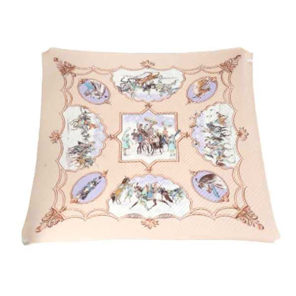 HERMES scarf silk pink beige Pleated scarf PleatedCarre Horse pattern Women  d