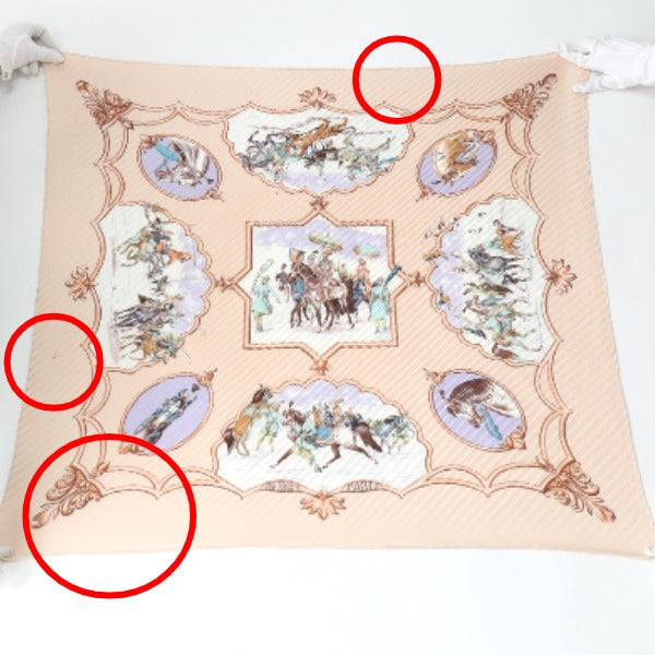 HERMES scarf silk pink beige Pleated scarf PleatedCarre Horse pattern Women  d