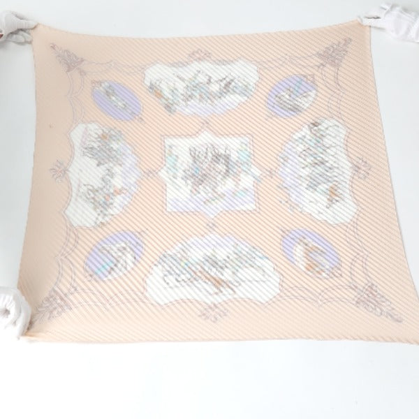 HERMES scarf silk pink beige Pleated scarf PleatedCarre Horse pattern Women  d