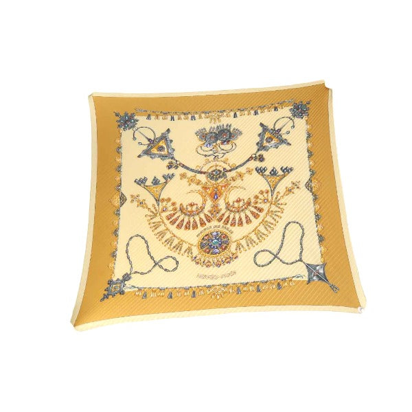 HERMES scarf silk yellow Pleated scarf PleatedCarre Jewelry pattern Women  d