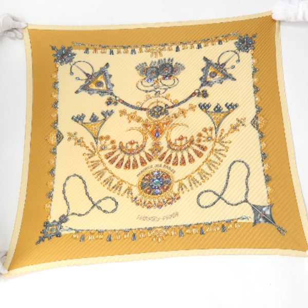 HERMES scarf silk yellow Pleated scarf PleatedCarre Jewelry pattern Women  d