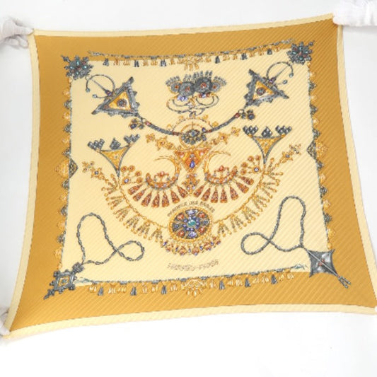 HERMES scarf silk yellow Pleated scarf PleatedCarre Jewelry pattern Women  d