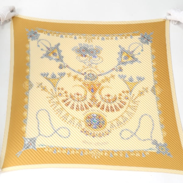 HERMES scarf silk yellow Pleated scarf PleatedCarre Jewelry pattern Women  d