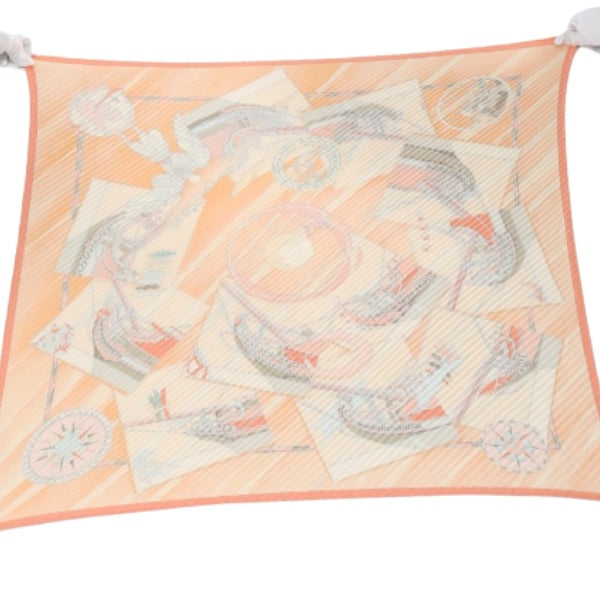 HERMES scarf silk Orange 100% silk PleatedCarre Women  d