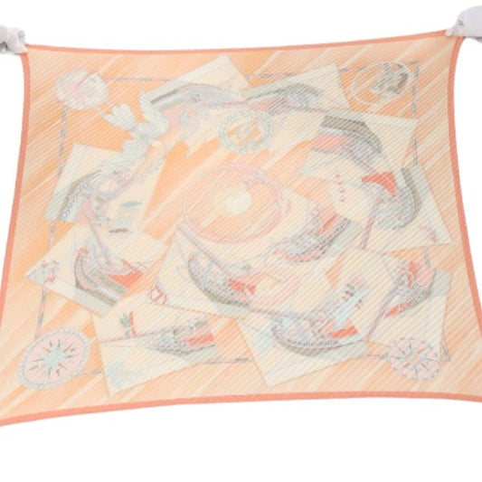 HERMES scarf silk Orange 100% silk PleatedCarre Women  d
