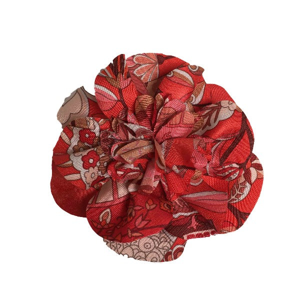 HERMES Brooch silk Red corsage flour Women  d