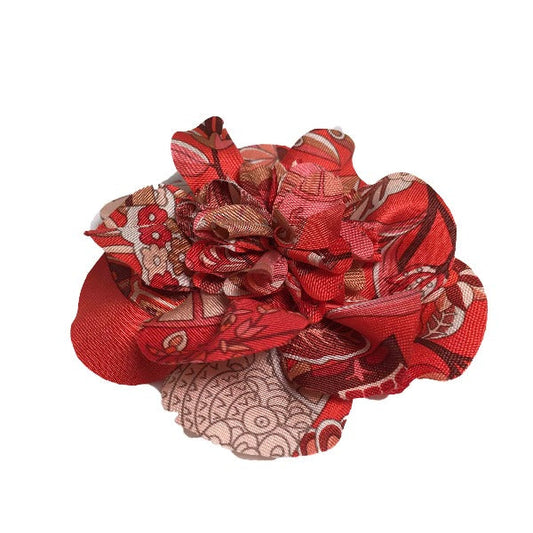HERMES Brooch silk Red corsage flour Women  d