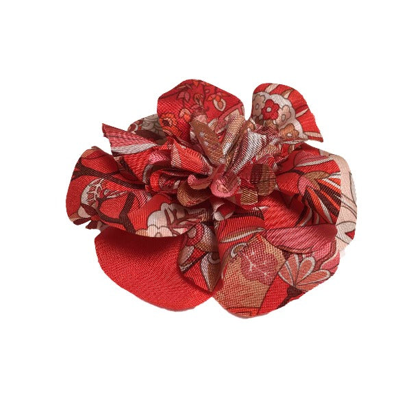 HERMES Brooch silk Red corsage flour Women  d