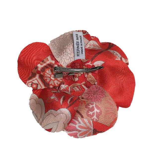 HERMES Brooch silk Red corsage flour Women  d