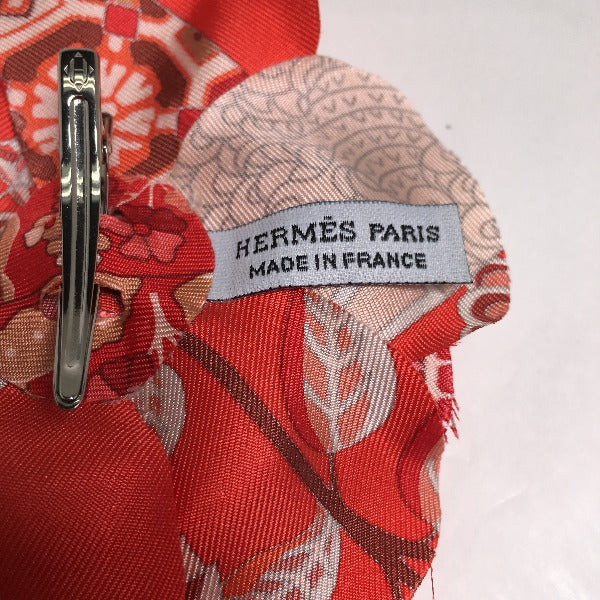 HERMES Brooch silk Red corsage flour Women  d