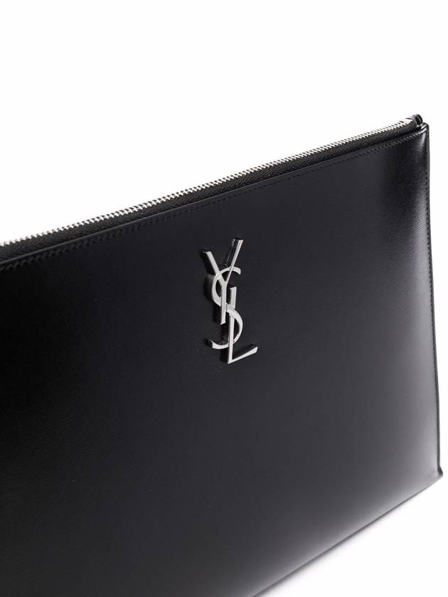 Luxury Saint Laurent Trending 2025 Monogram Silver Logo Clutch Bag Black