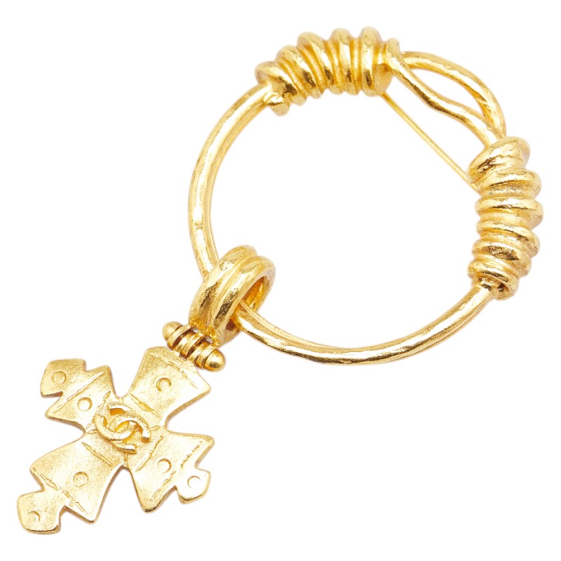Chanel Gold Plated Coco Mark Cross Brooch 94P