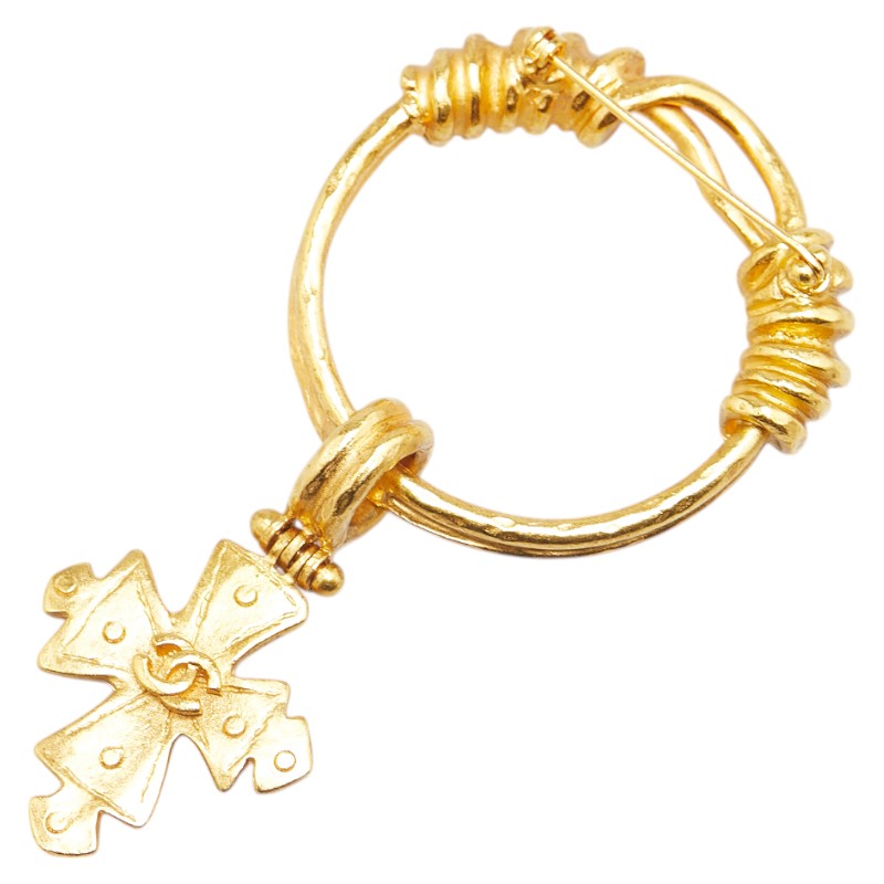 Chanel Gold Plated Coco Mark Cross Brooch 94P
