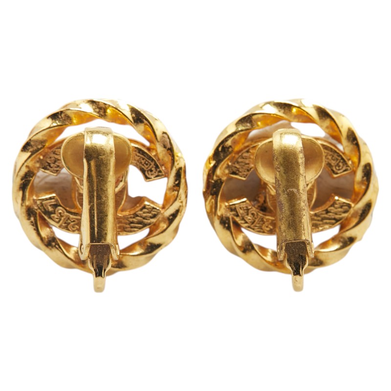 Chanel Coco Mark Rhinestone Round Earrings