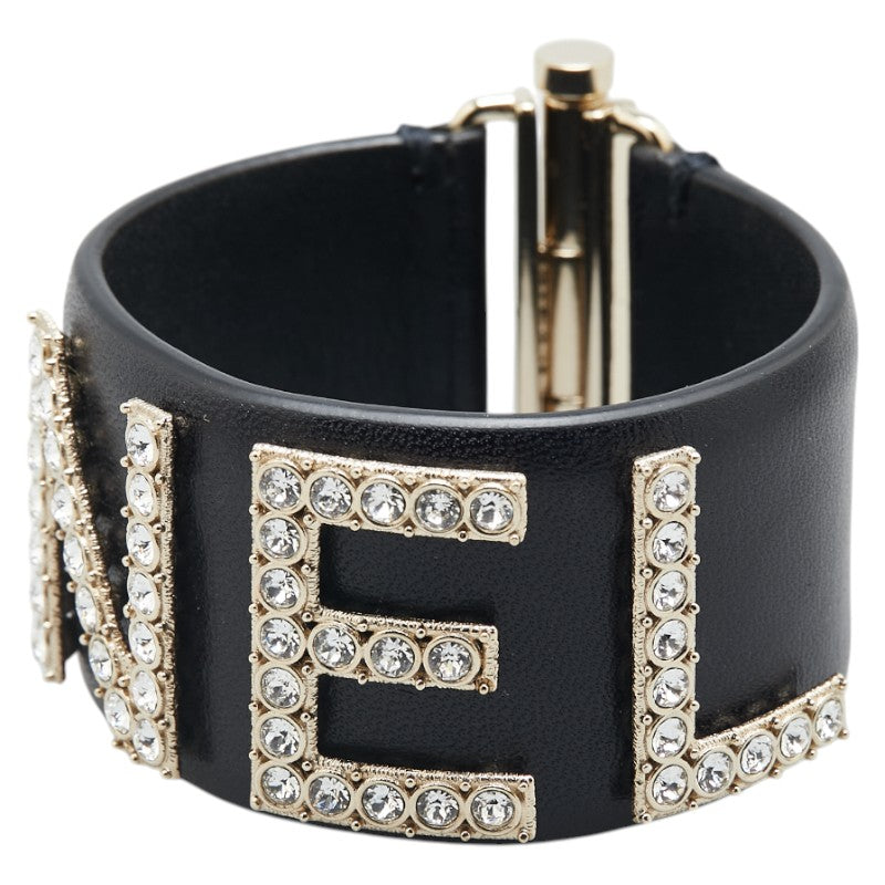 Chanel Logo Rhinestone Lambskin Bangle