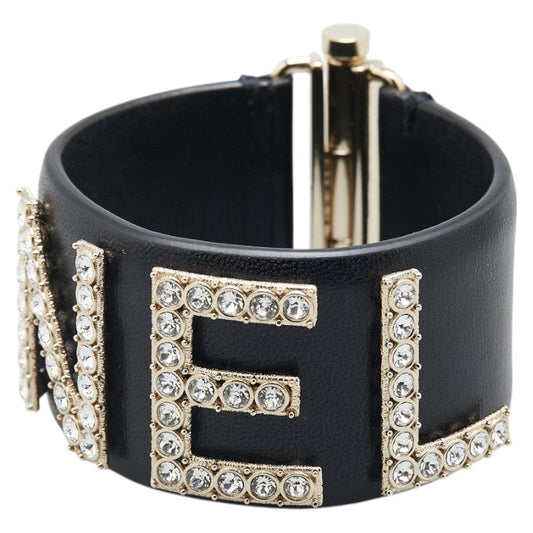 Chanel Logo Rhinestone Lambskin Bangle