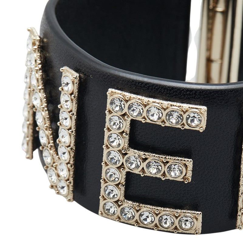 Chanel Logo Rhinestone Lambskin Bangle