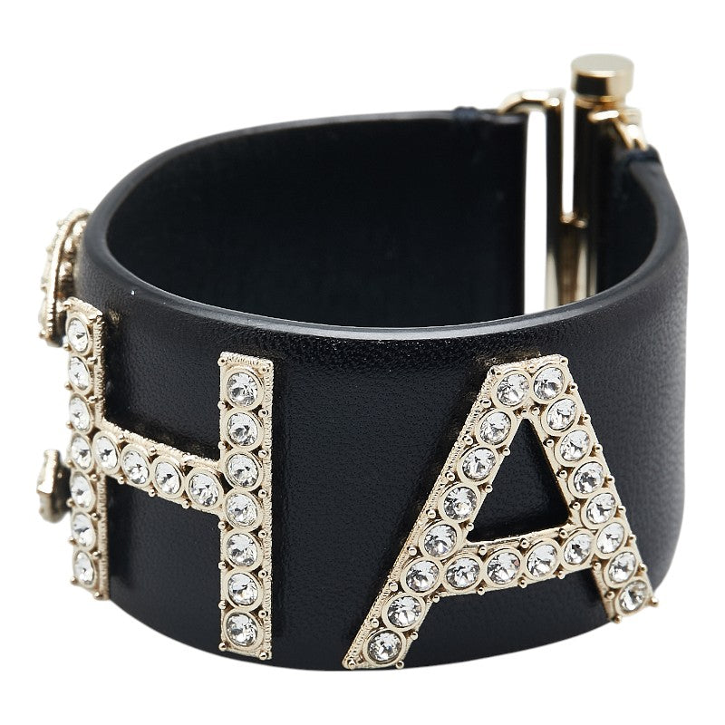 Chanel Logo Rhinestone Lambskin Bangle