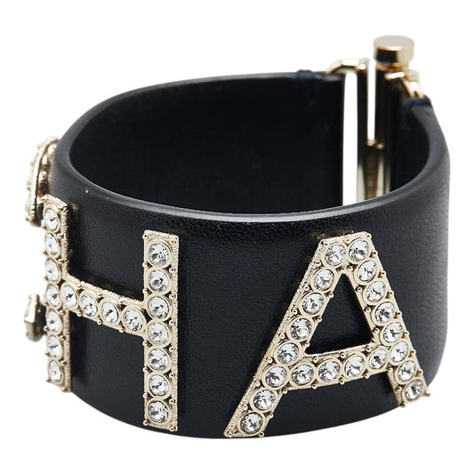 Chanel Logo Rhinestone Lambskin Bangle