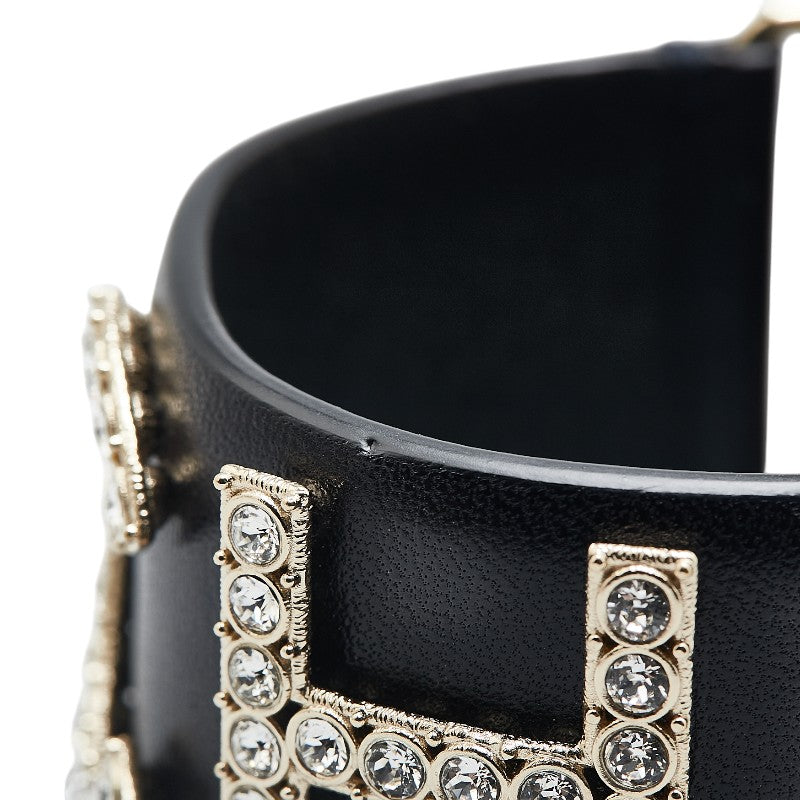 Chanel Logo Rhinestone Lambskin Bangle