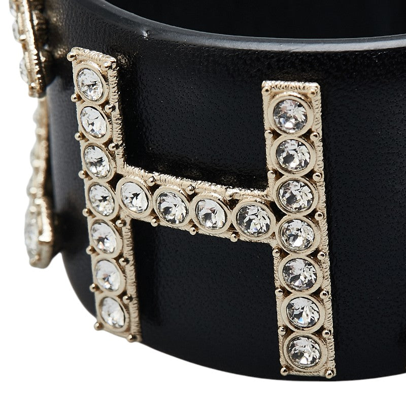 Chanel Logo Rhinestone Lambskin Bangle