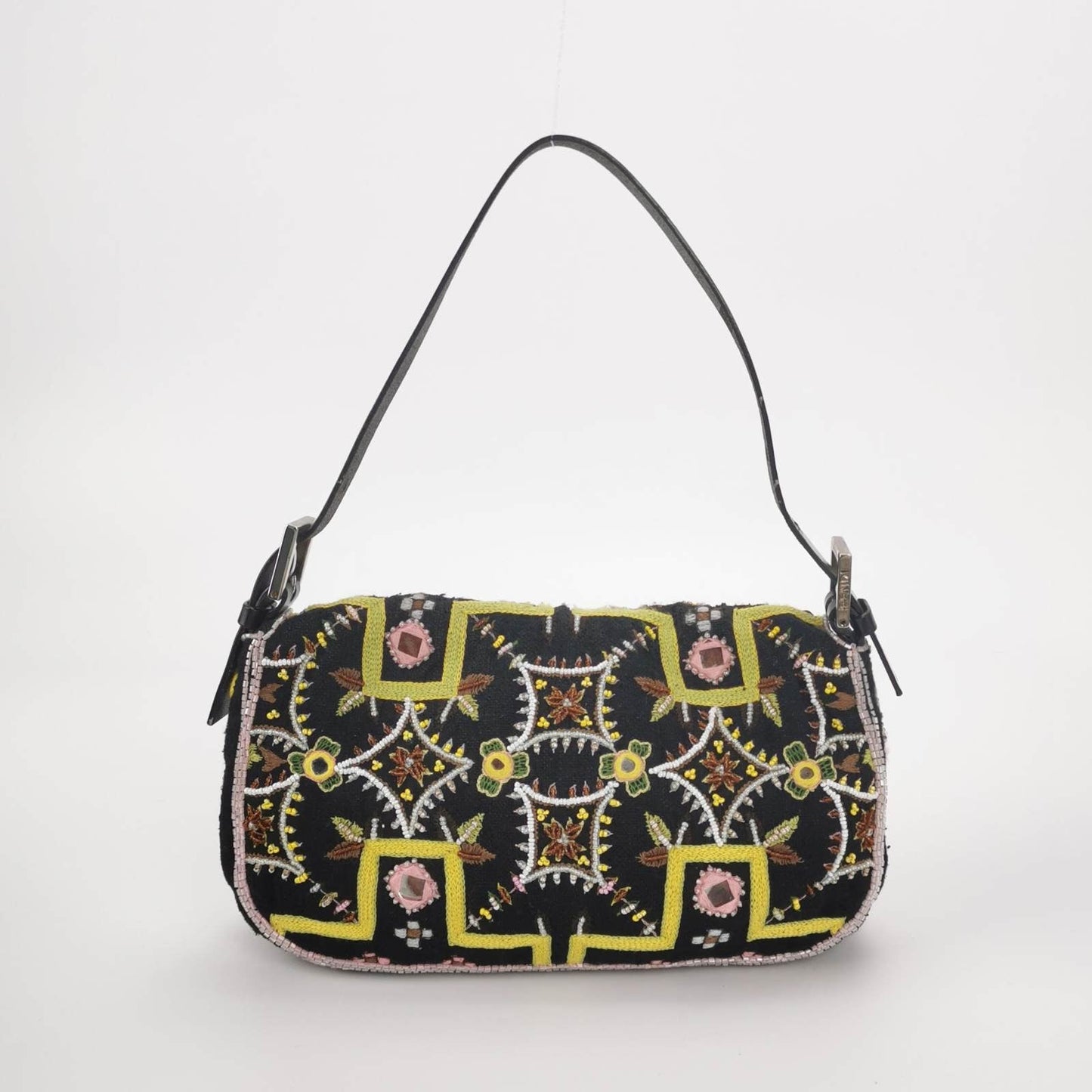 Fendi Baguette   Brown Canvas with embroidery sequins mirrors and tassels
