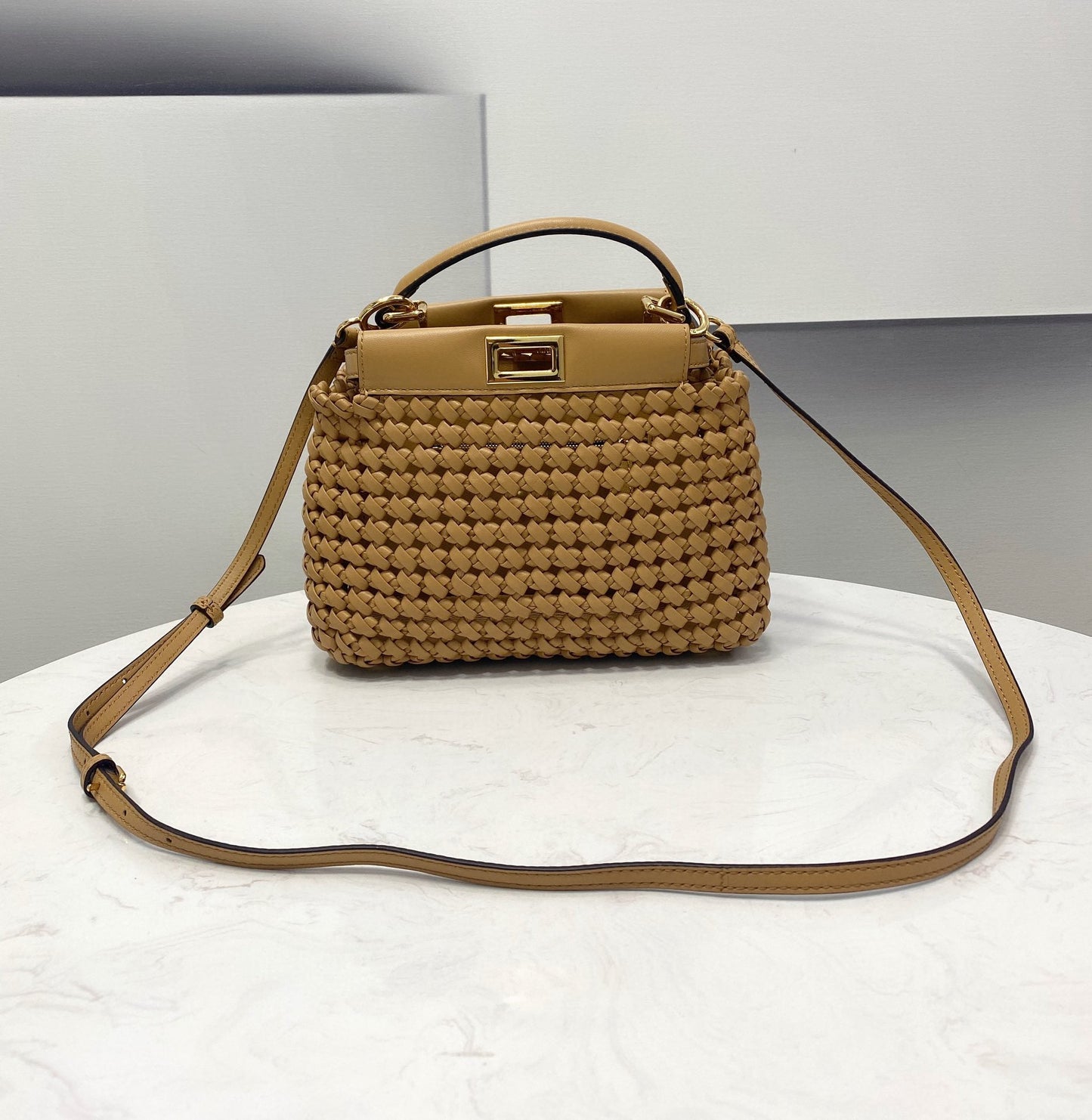Top QualityTop Quality Peekaboo Mini Light Brown Braided Bag For Woman 18cm/7in
