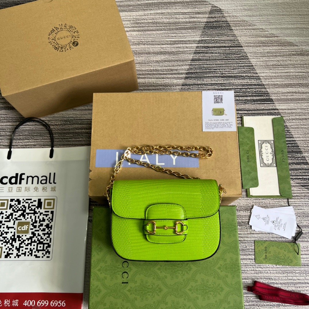 gg Horsebit 1955 Lizard Mini Bag Yellow For Women, Women’s Bags 8in/20cm gg‎