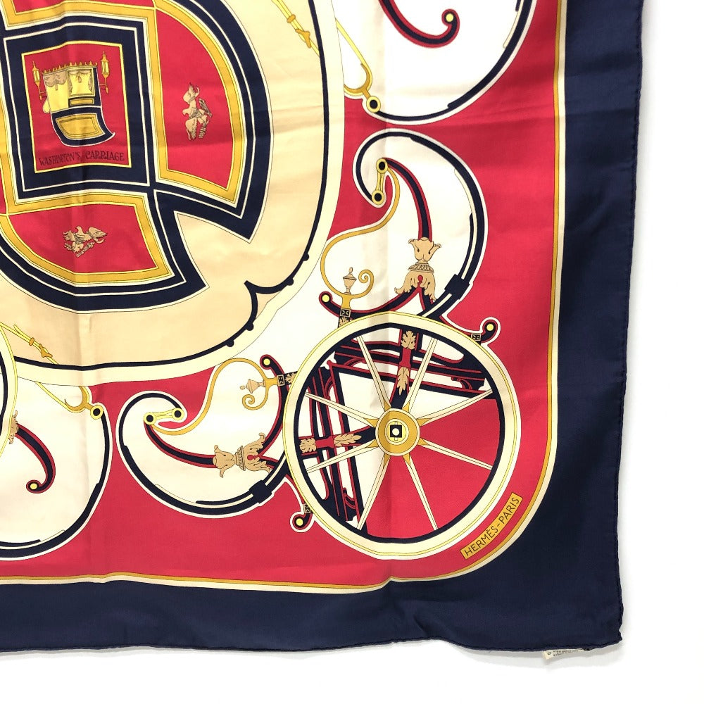 HERMES scarf silk Navy Carre90 George Washington's Carriage Women  d