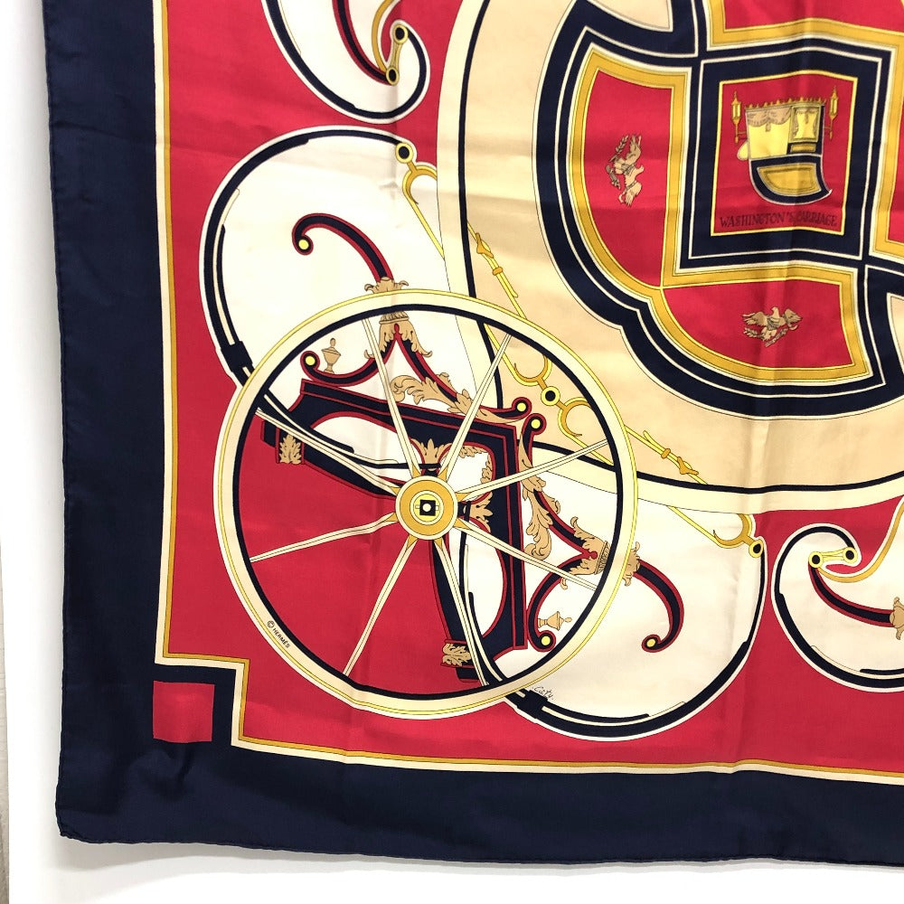 HERMES scarf silk Navy Carre90 George Washington's Carriage Women  d