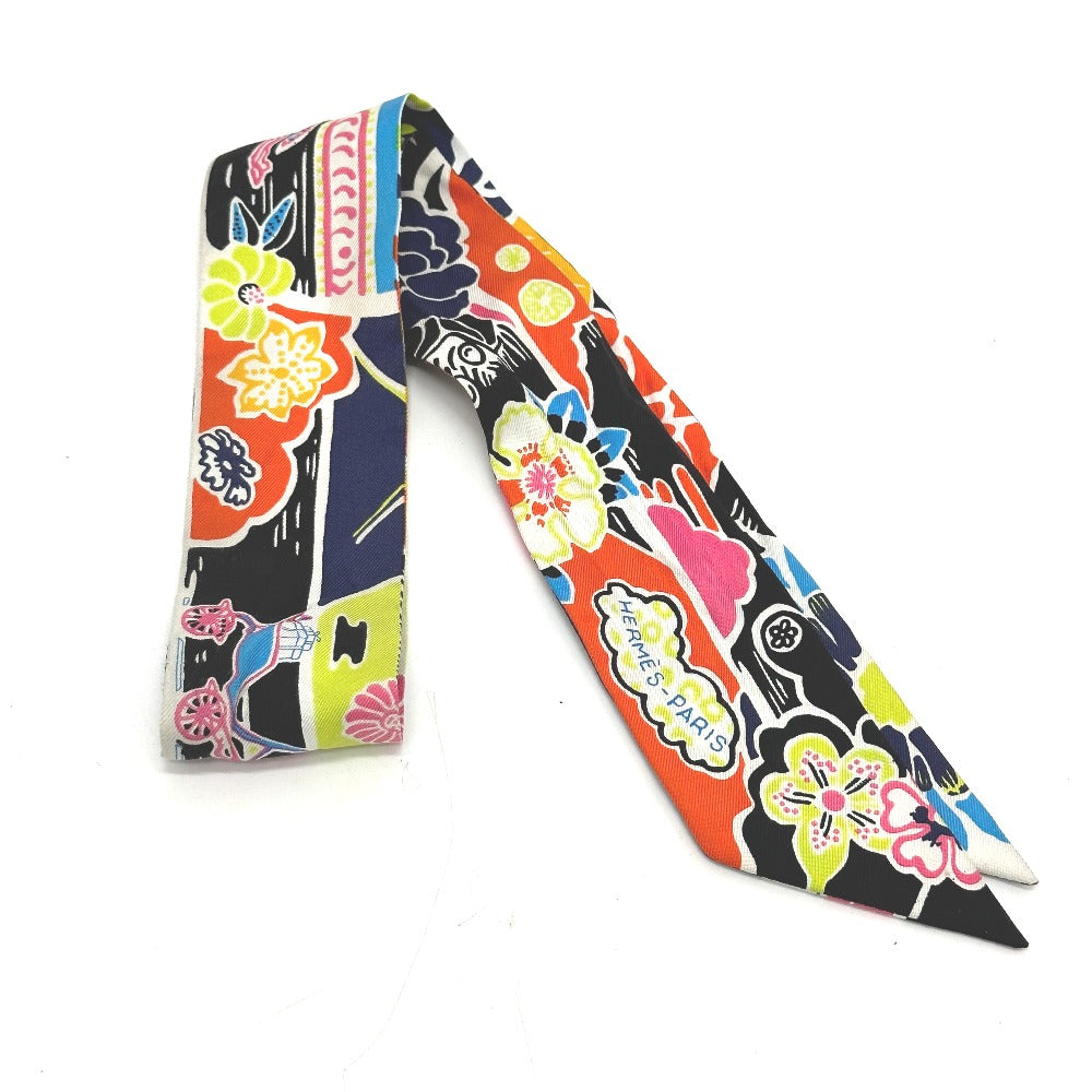 HERMES scarf silk multicolor flour Bingata Bingata Women  d