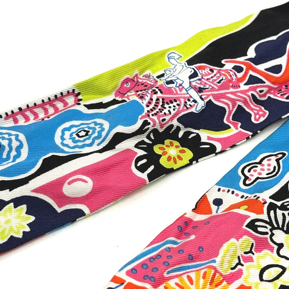 HERMES scarf silk multicolor flour Bingata Bingata Women  d