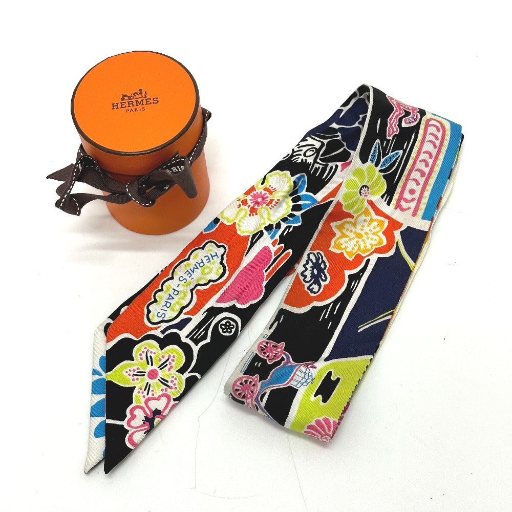 HERMES scarf silk multicolor flour Bingata Bingata Women  d