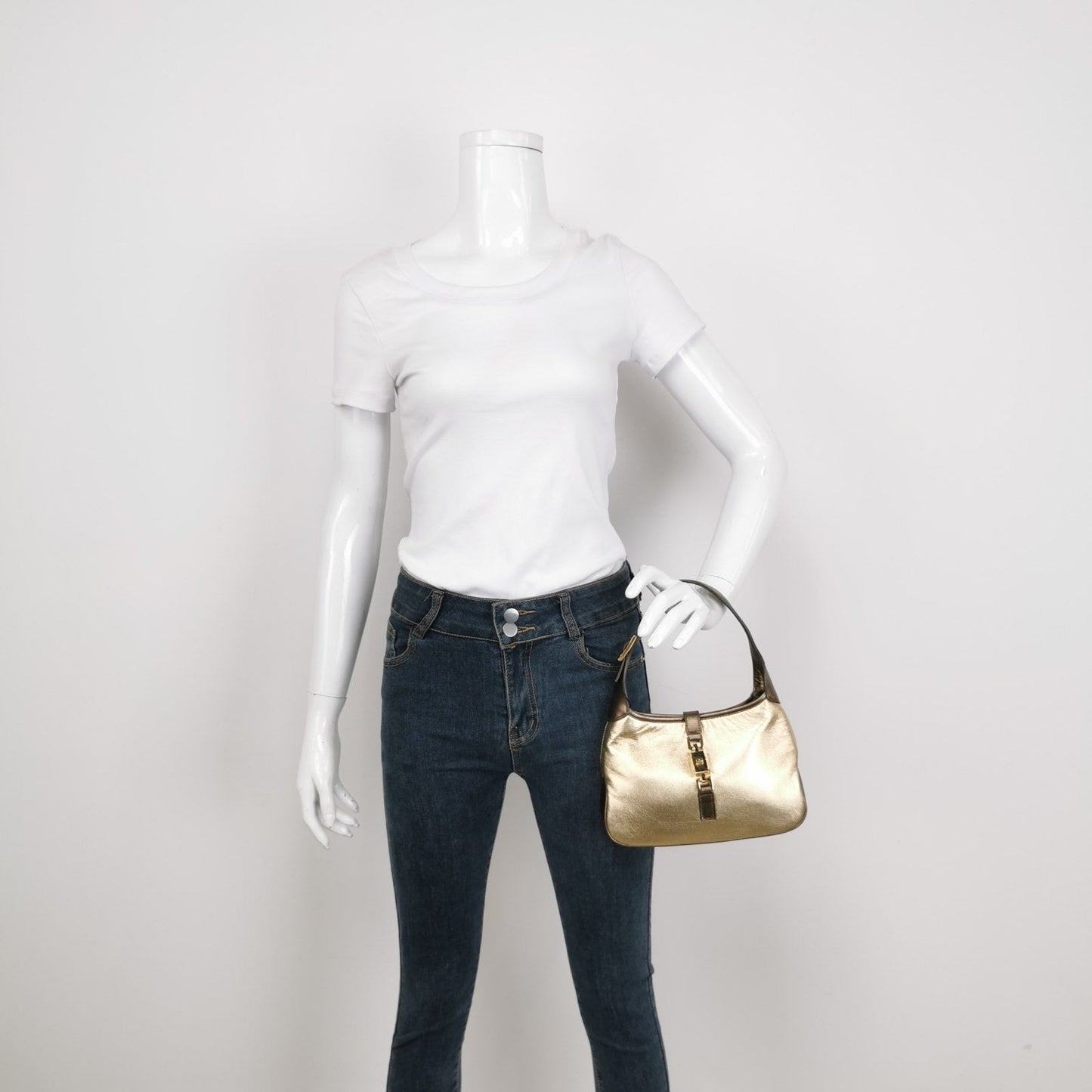 Gucci Jackie   Mini Gold Lambskin Leather Brown Calfskin Leather