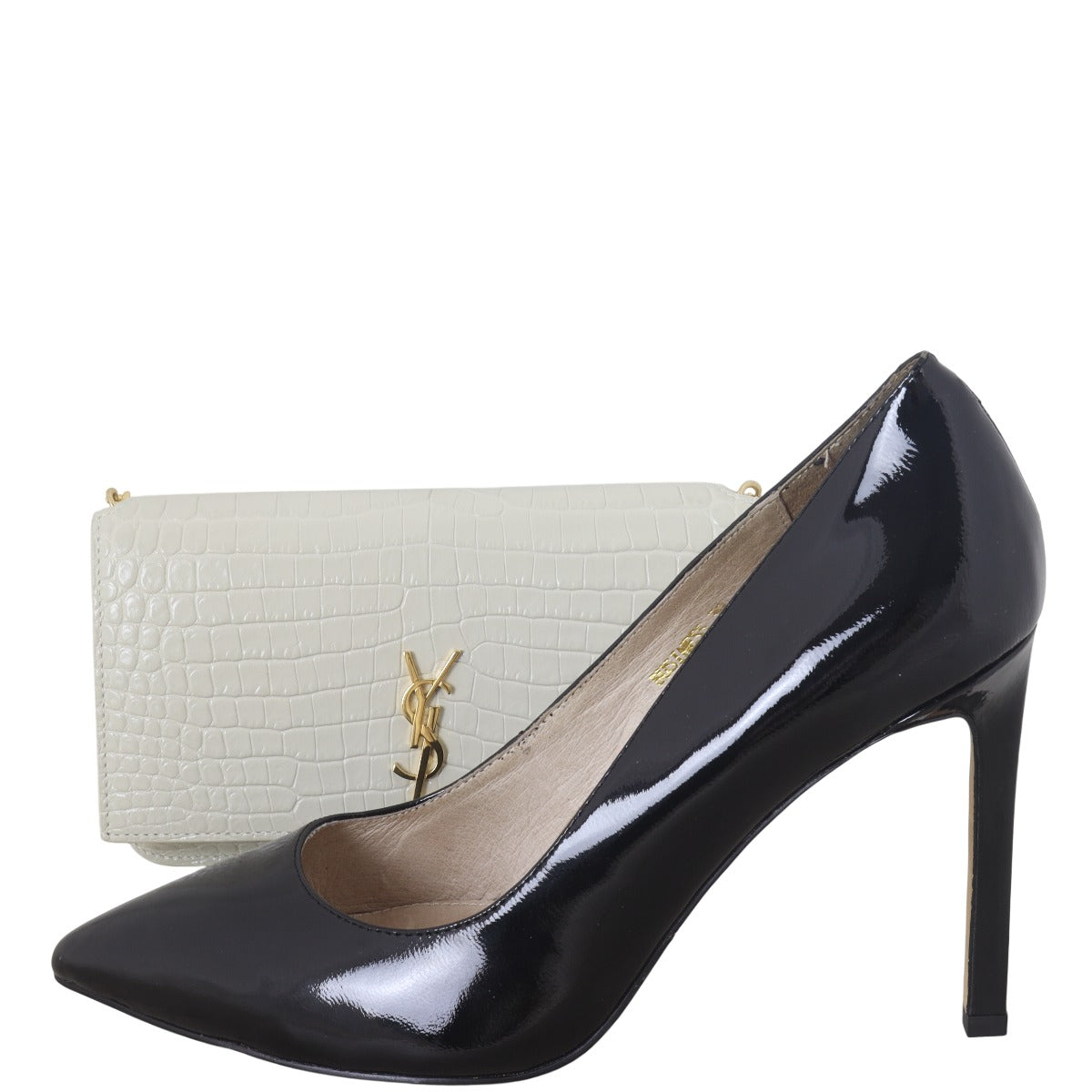 Saint Laurent Cassandre Phone Holder on Chain Croc Embossed