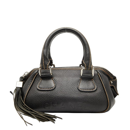 Chanel Logo Fringe Caviar Mini Boston Bag