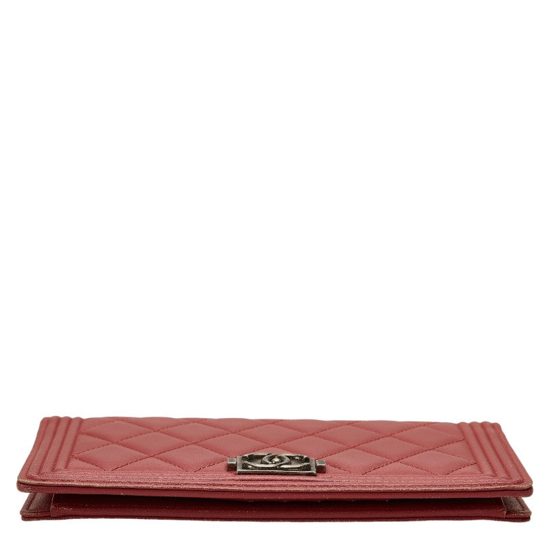 Chanel Boy Long Wallet Wine Red Leather