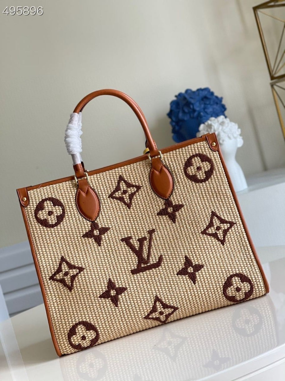 Top Quality OnTheGo MM Tote Bag Monogram Raffia Tan For Women, Womens Handbags, Shoulder Bags 13.8in/35cm Top Quality M57707