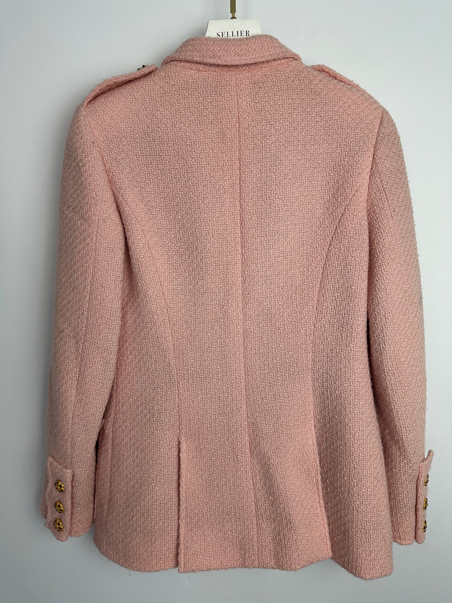 Chanel 96/A   Pastel Pink Tweed Jacket with Gold Gripoix Buttons and Pocket Details FR 38 (UK 10)