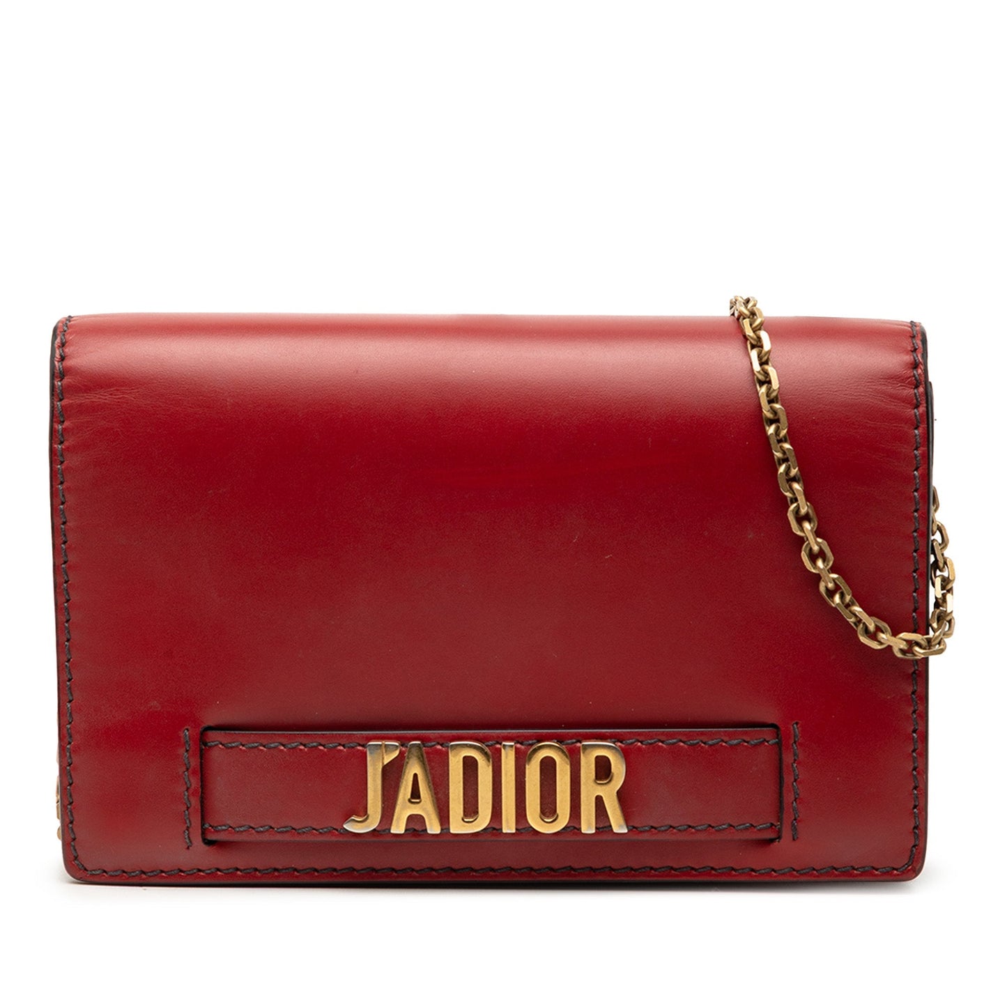 Red Dior Calfskin J Adior Wallet On Chain Crossbody Bag