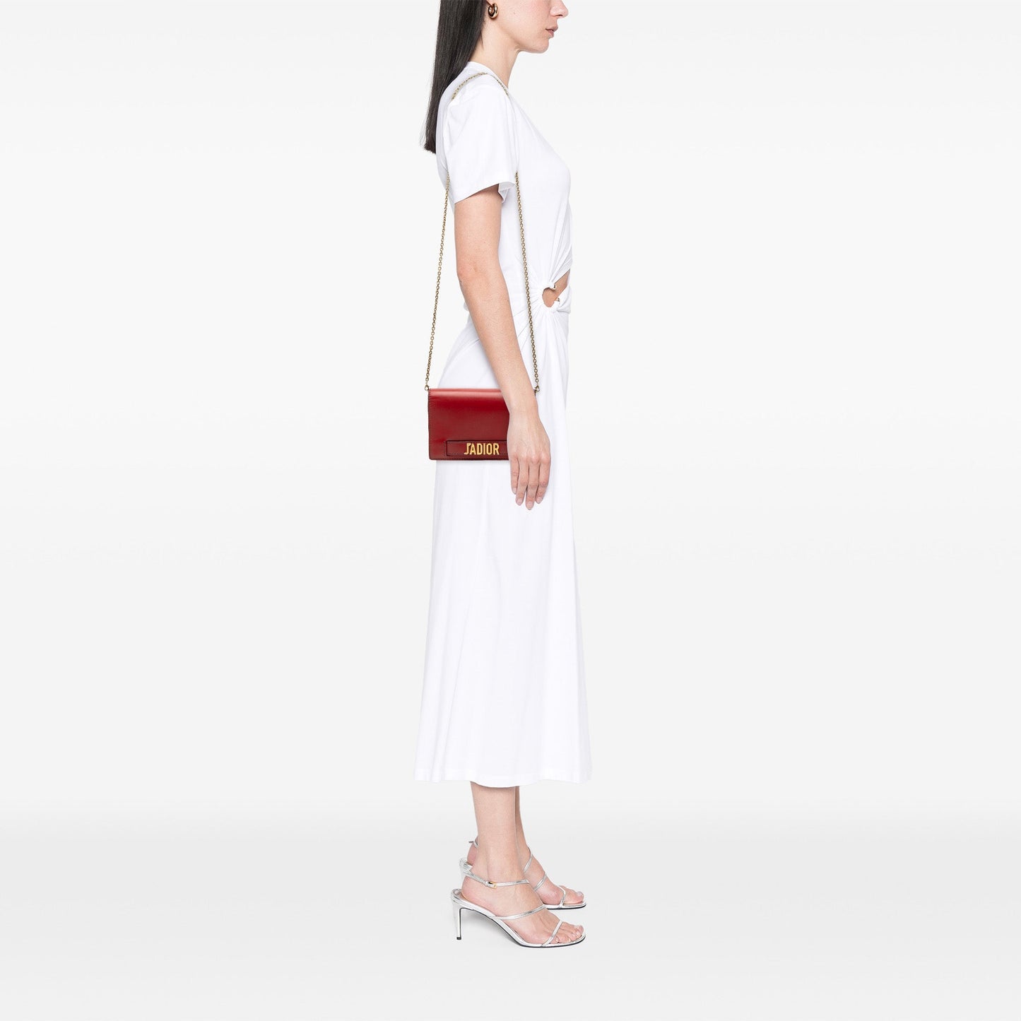 Red Dior Calfskin J Adior Wallet On Chain Crossbody Bag