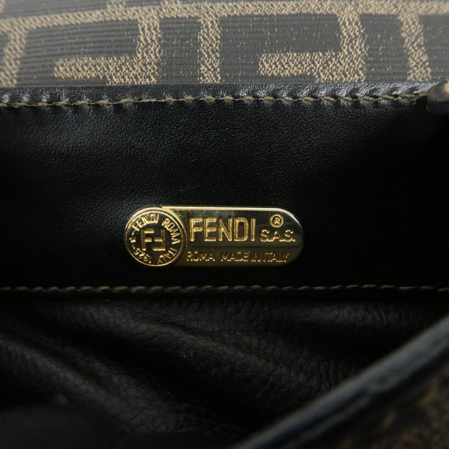 FENDI Zucca Logo Print PVC Leather Shoulder Bag Black Brown  d