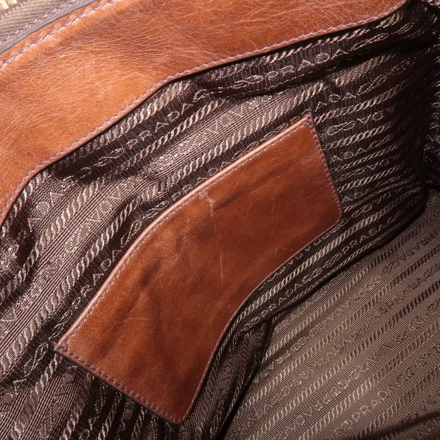 PRADA Logo Leather 2way Hand Bag Shoulder Bag Brown BL0727  d