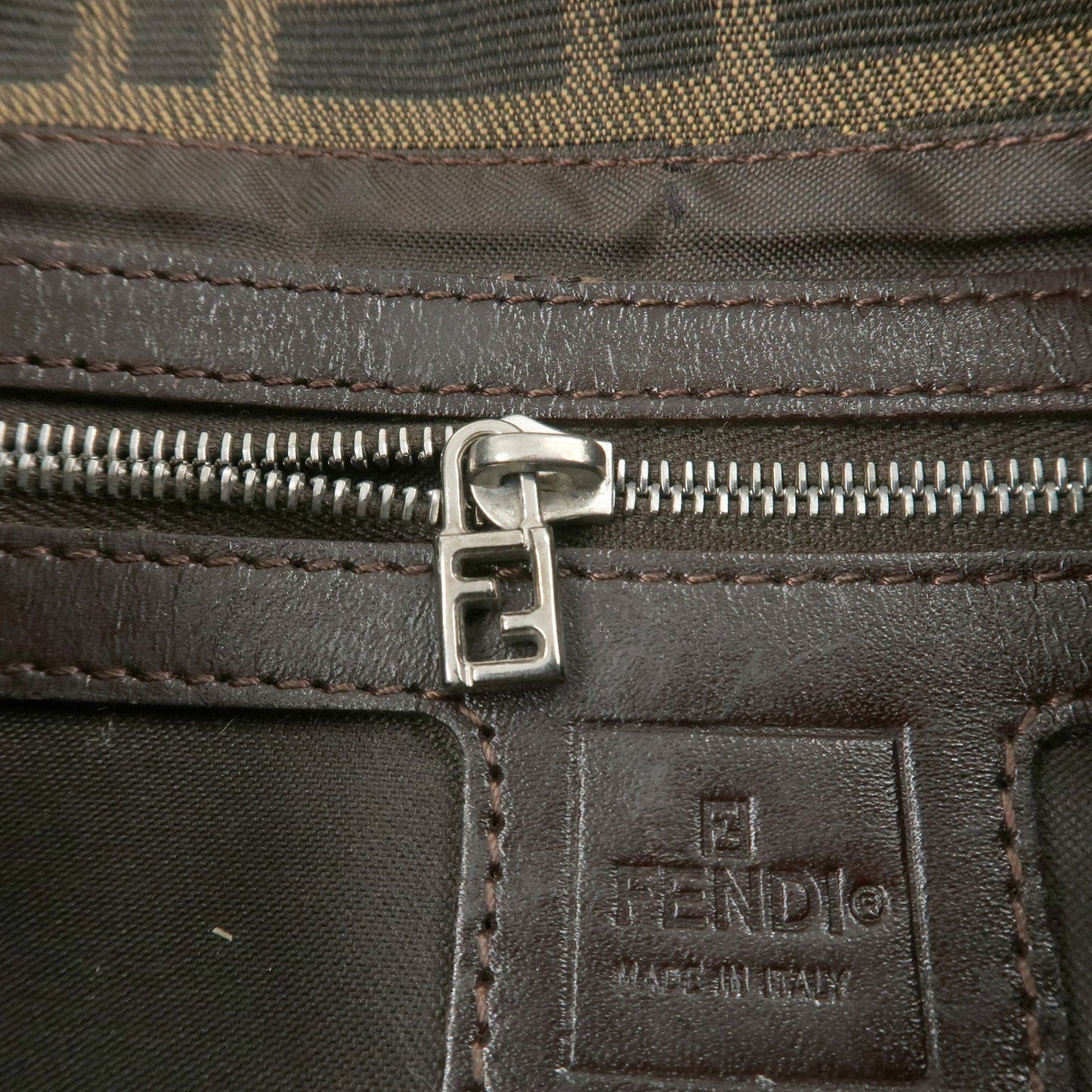 FENDI Mamma Baguette Zucca Canvas Leather Shoulder Bag Brown  d