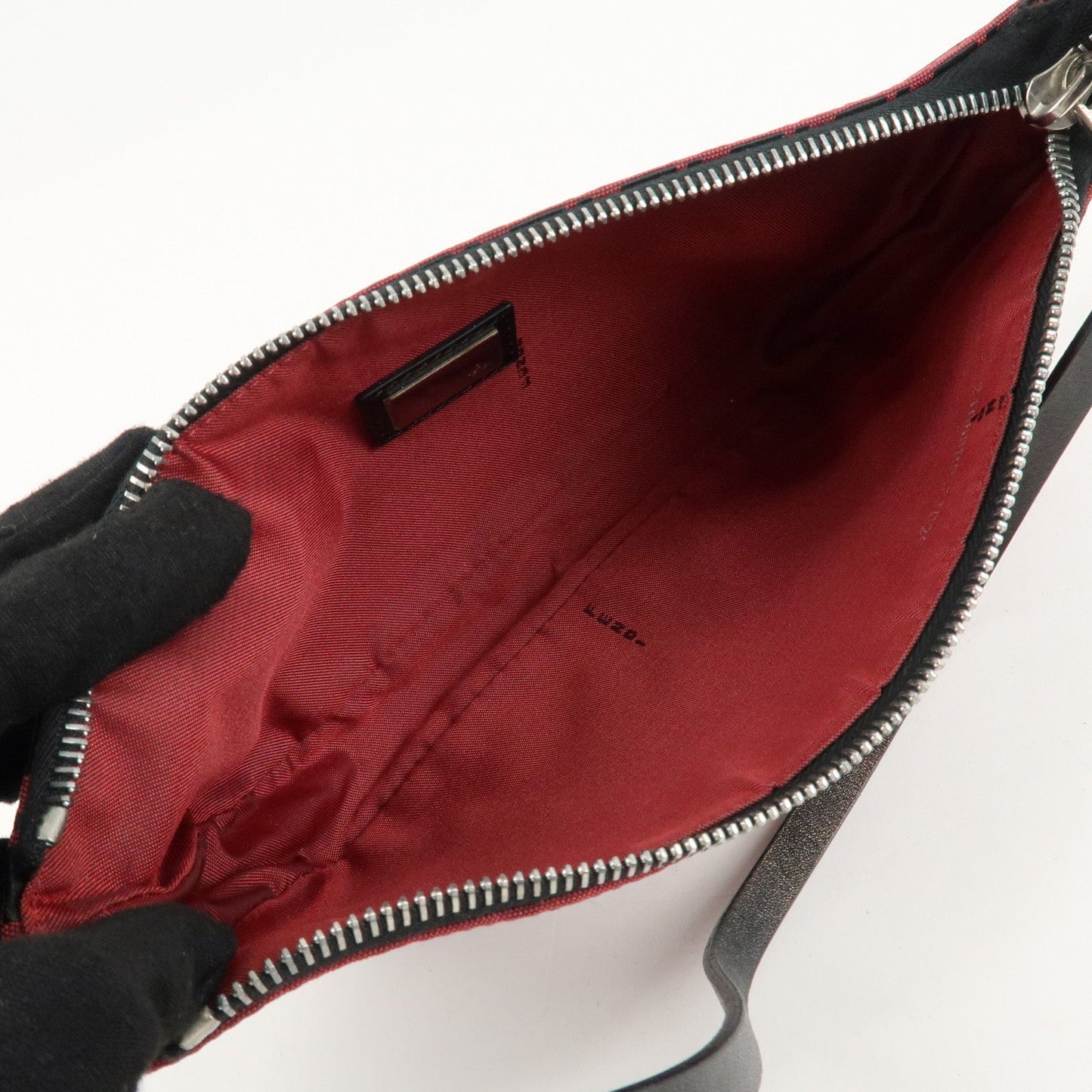 FENDI Zucchino Canvas Leather Accessory Pouch Hand Bag Black Red  d