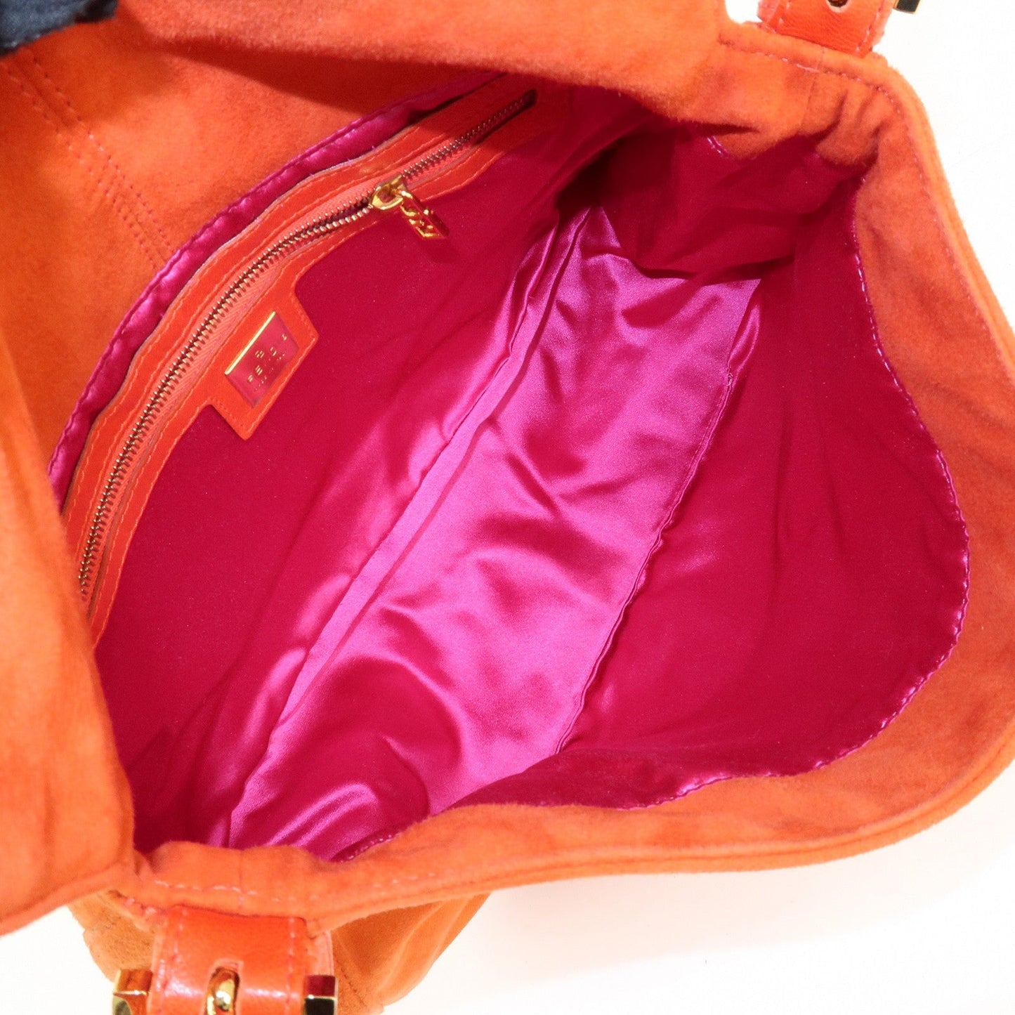 FENDI Mamma Baguette Suede Leather Shoulder Bag Orange 26325  d