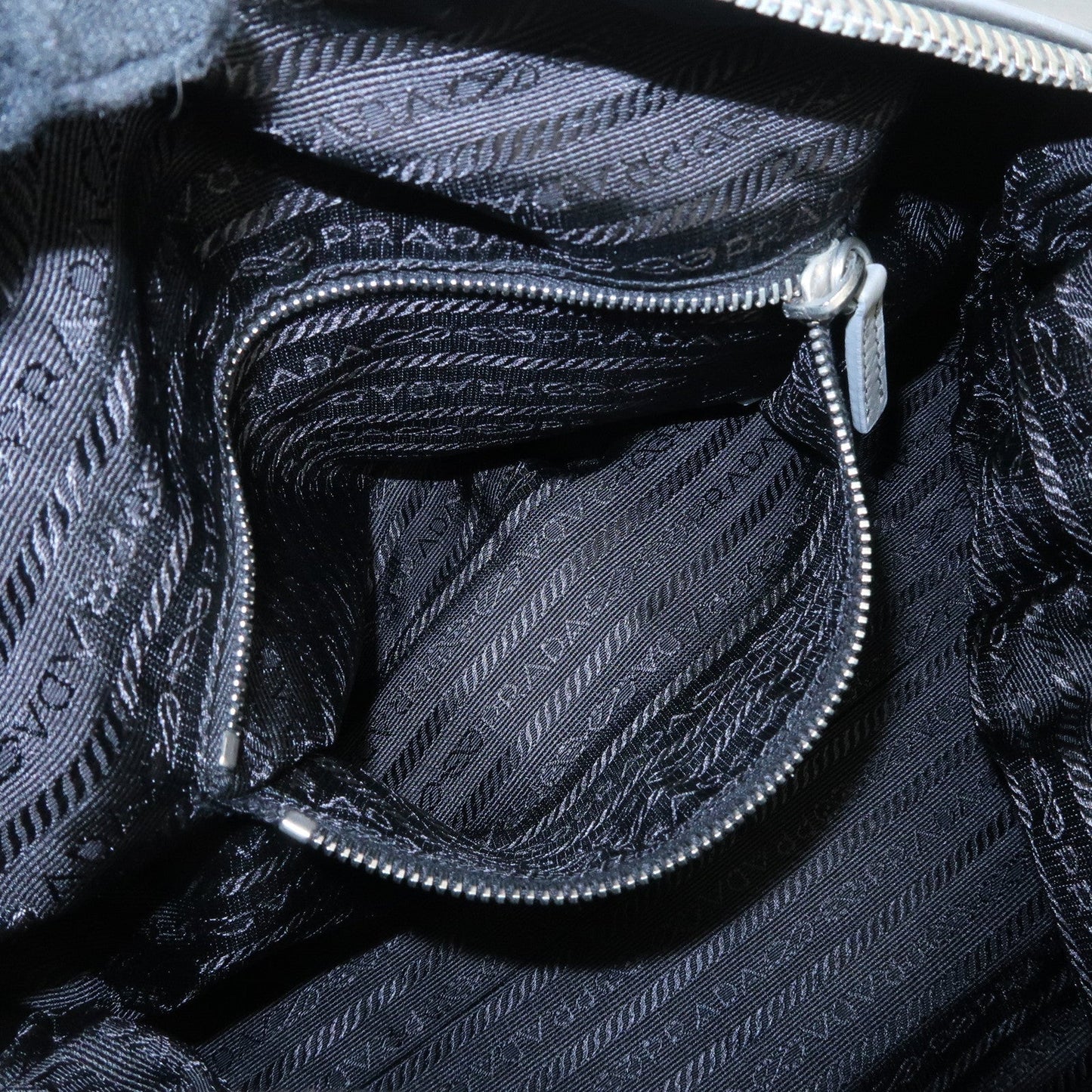 PRADA Leather Boston Bag Shoulder Bag Gray Silver Hardware  d