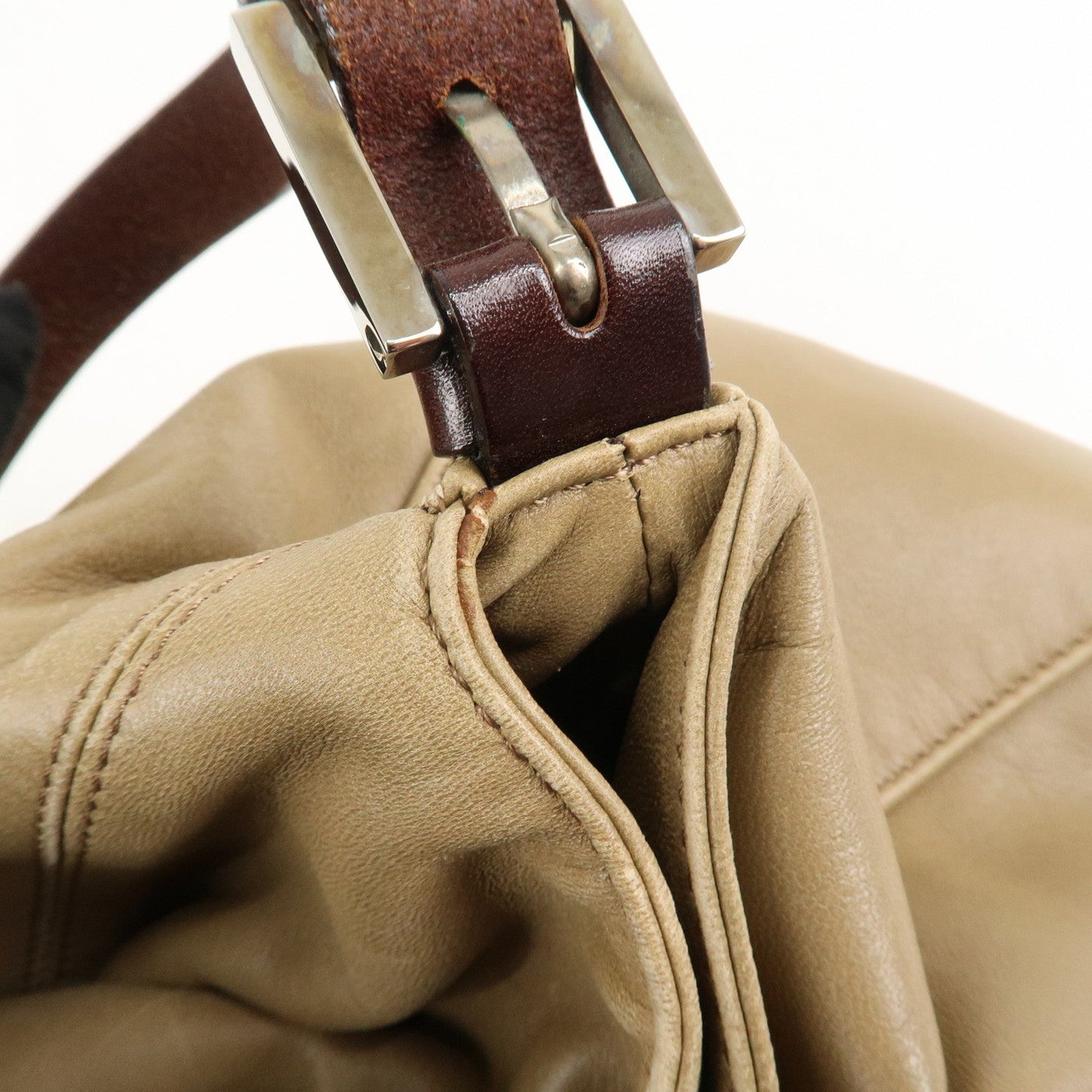 FENDI Mamma Baguette Leather Shoulder Bag Hand Bag Beige  d